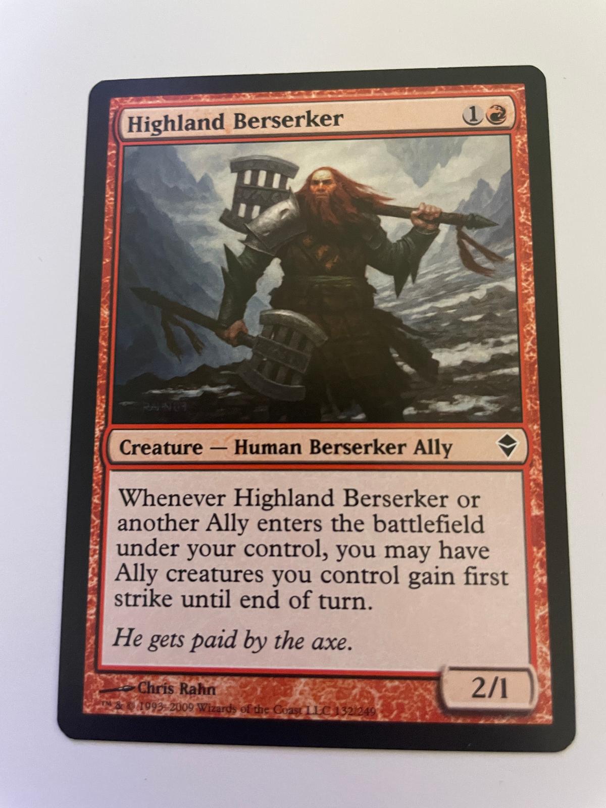 Highland Berserker 132 Common Zendikar Magic: The Gathering Near Mint